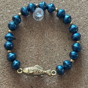 Alex and Ani Gold Fish Charm Bracelet with Blue Beads
